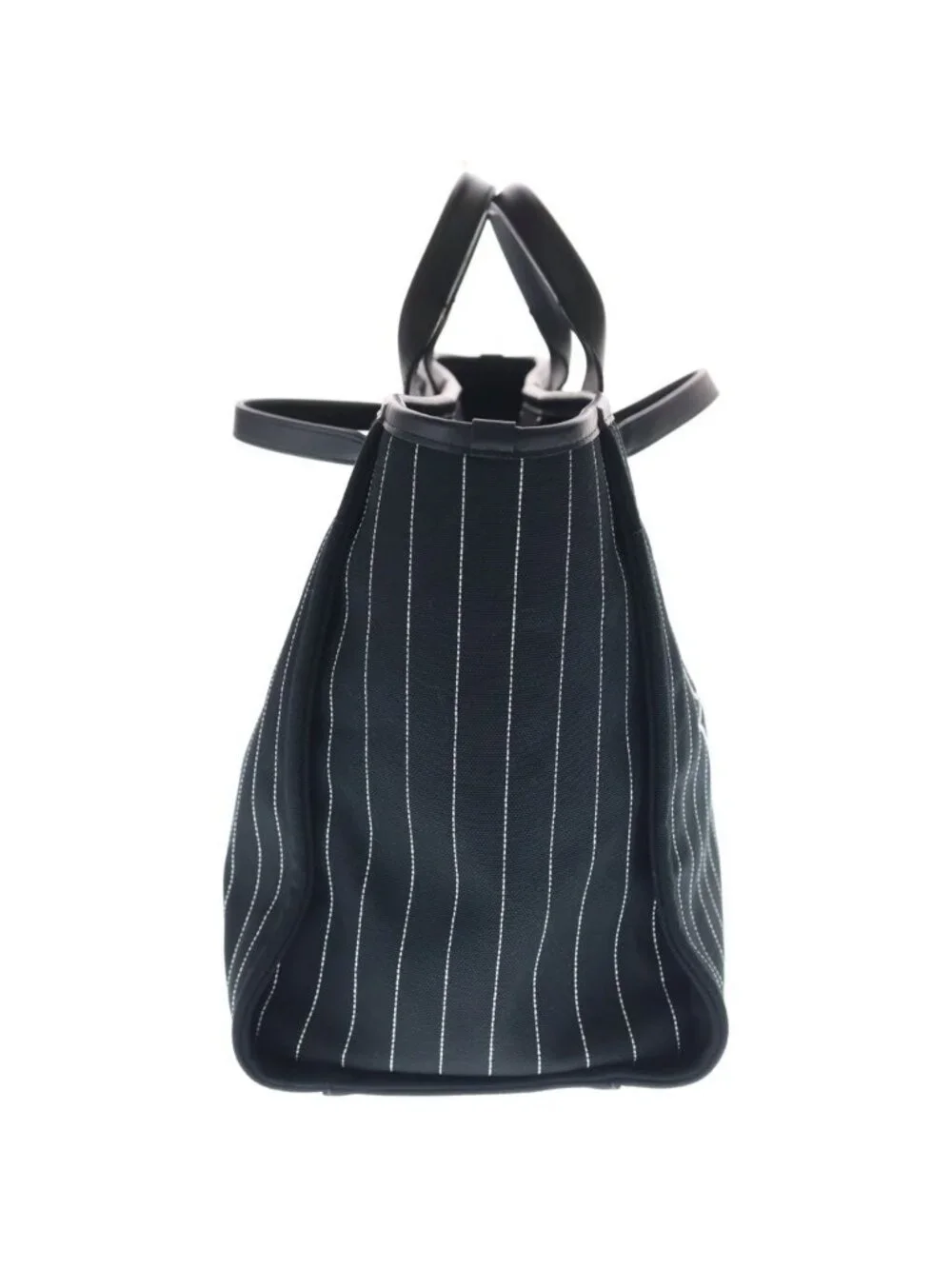 Chanel Deauville GM Canvas Leather Silver 2-Way Chain Tote Plate Black